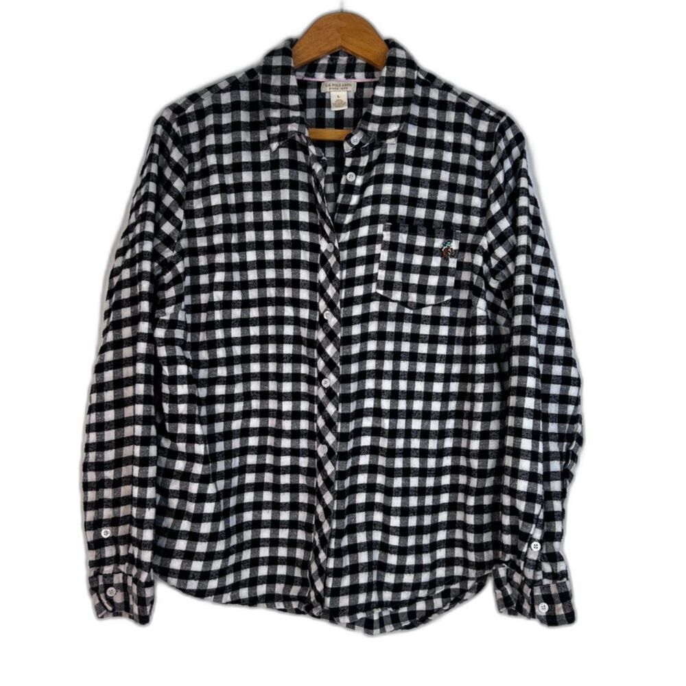 US Polo Assn Checkered Gingham Plaid Flannel Shirt Soft 100% Cotton Size Large